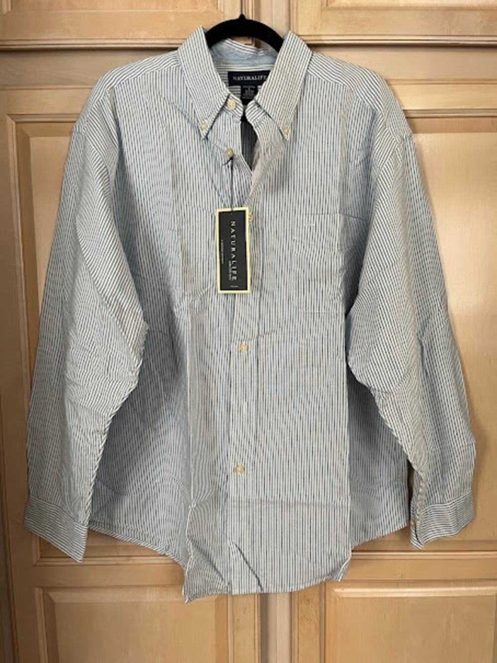 NWT Natural Life Shirt Cotton Blue White Stripe Button Down Sz L